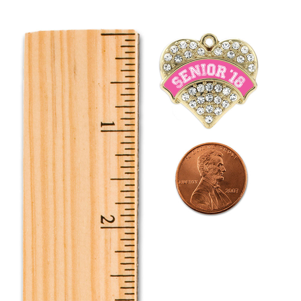 Gold Pink Senior 2018 Pave Heart Charm Snowman Ornament