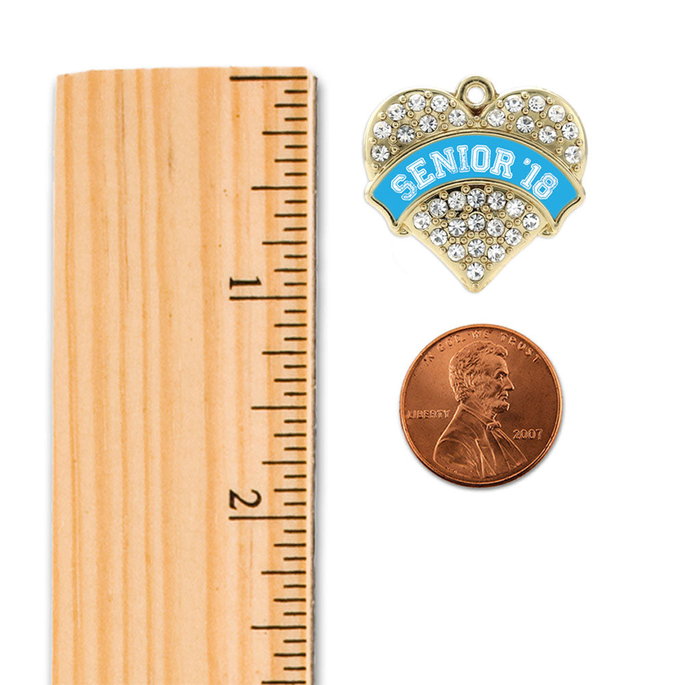 Gold Blue Senior 2018 Pave Heart Charm Holiday Ornament