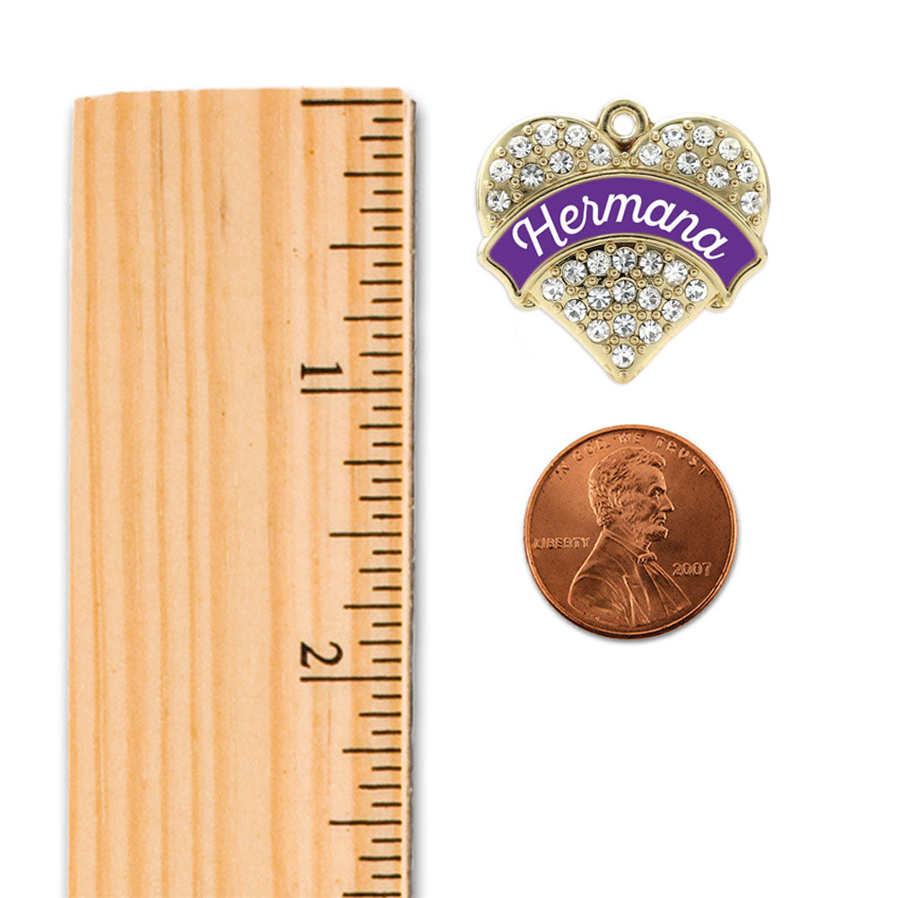 Gold Hermana - Purple Pave Heart Charm Holiday Ornament