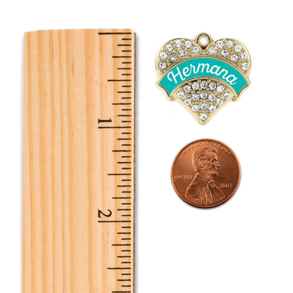 Gold Hermana - Teal Pave Heart Charm Holiday Ornament