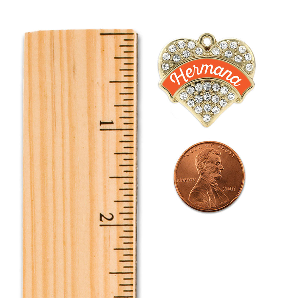 Gold Hermana - Orange Pave Heart Charm Holiday Ornament