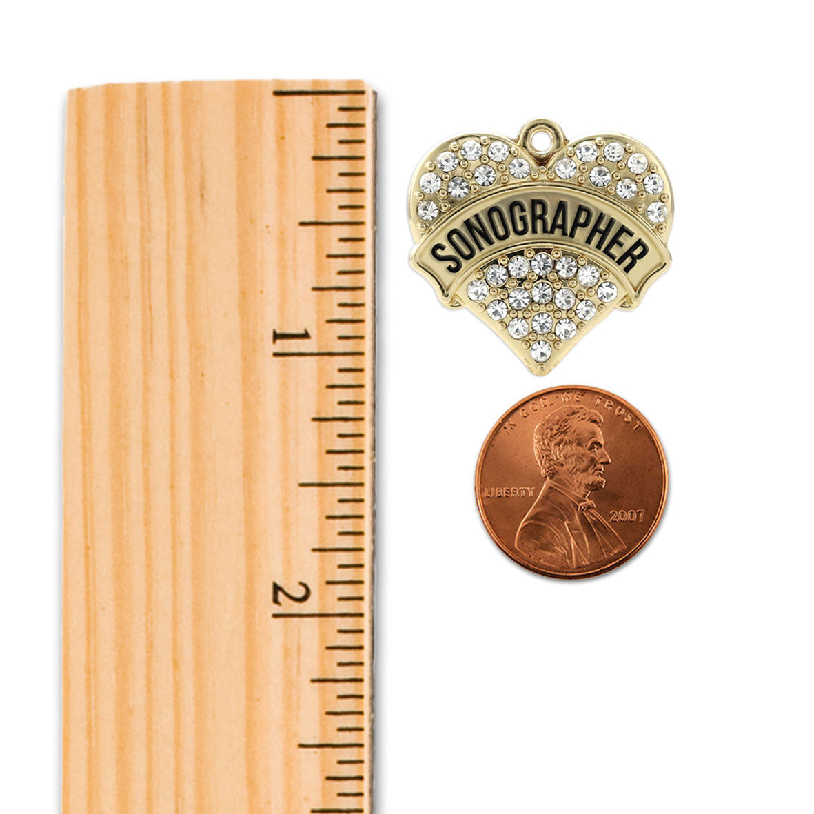 Gold Sonographer Pave Heart Charm Holiday Ornament