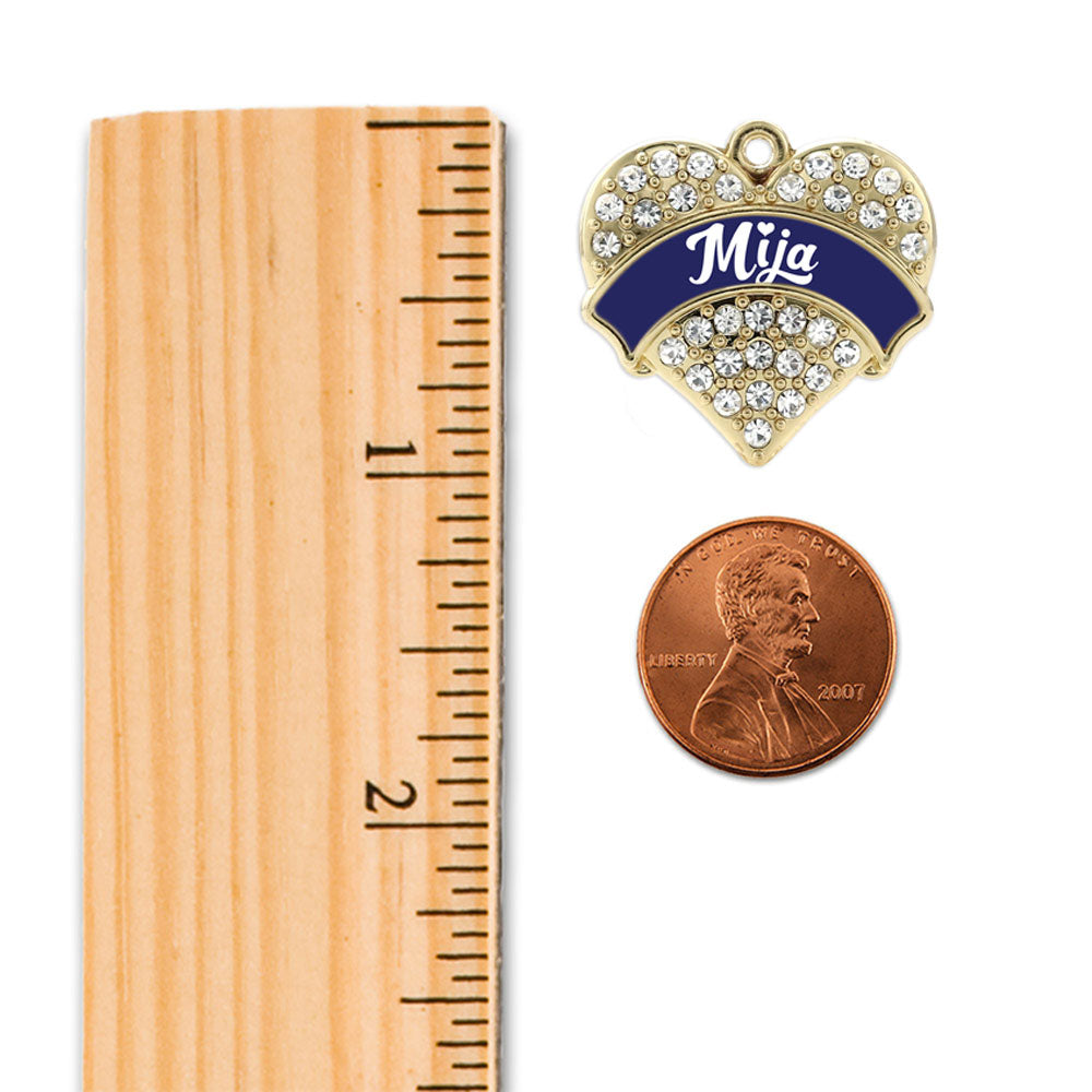 Gold Navy Blue Mija Pave Heart Charm Snowman Ornament