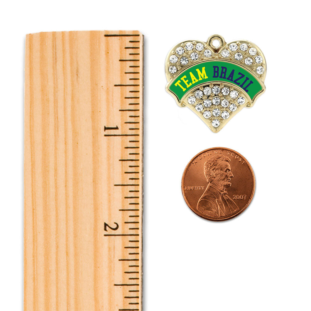 Gold Team Brazil Pave Heart Charm Holiday Ornament