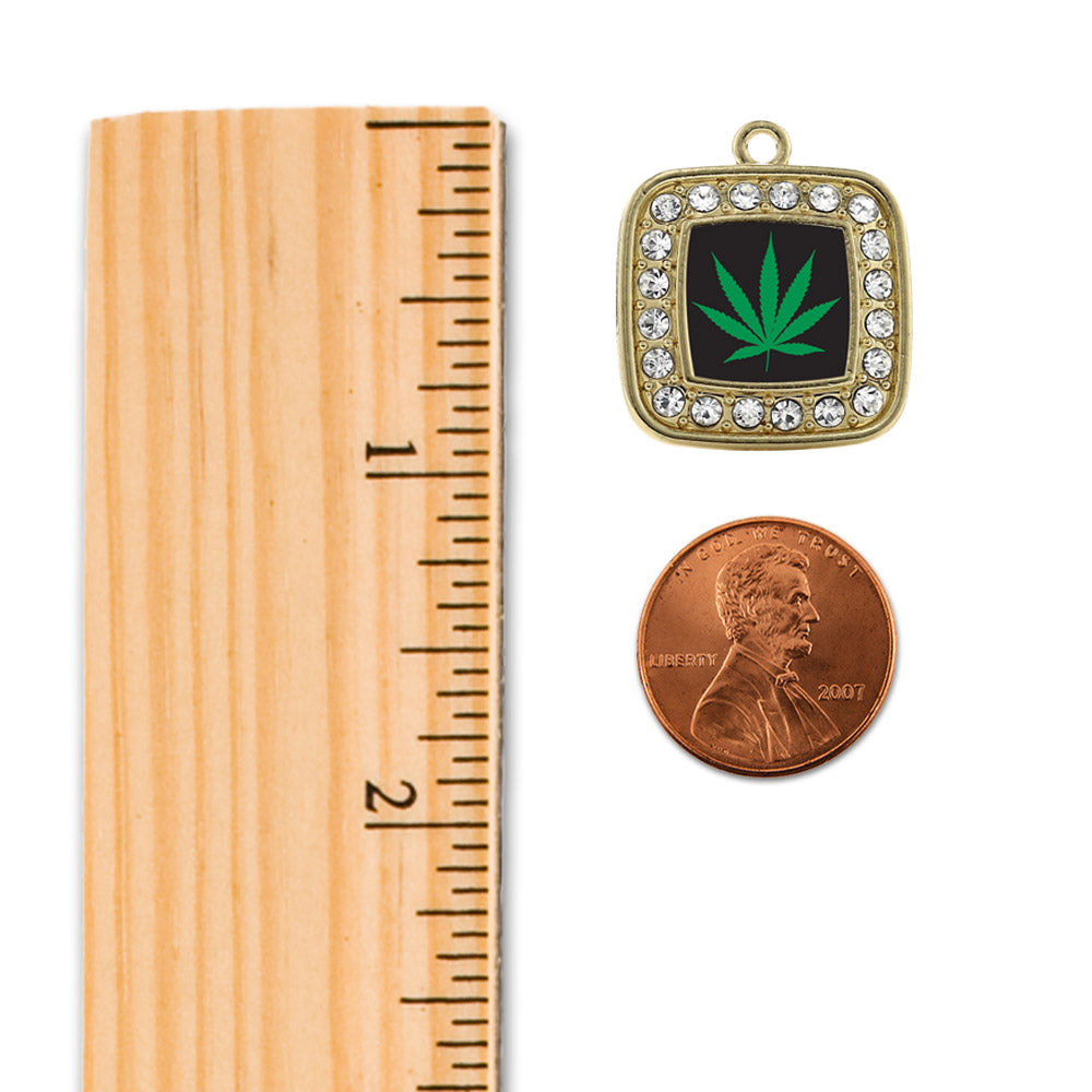 Gold Marijuana Leaf Square Charm Snowman Ornament