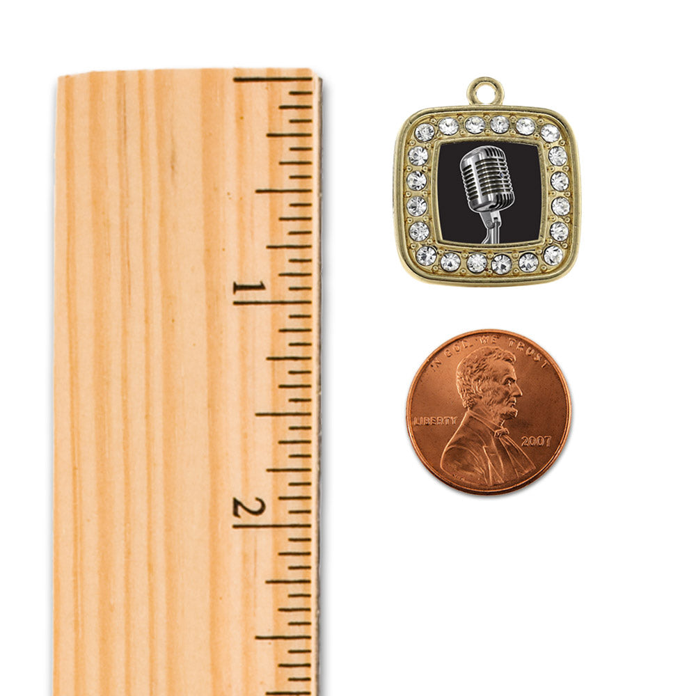 Gold Microphone Square Charm Snowman Ornament