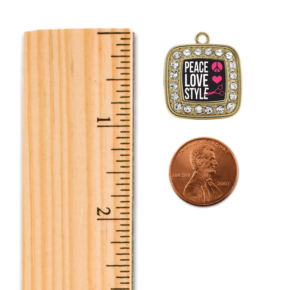 Gold Peace, Love, And Style Square Charm Holiday Ornament