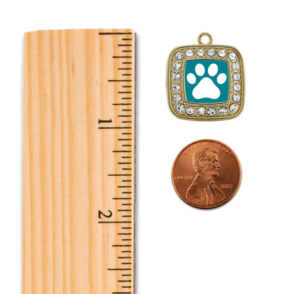 Gold Pretty Paw Print Square Charm Snowman Ornament