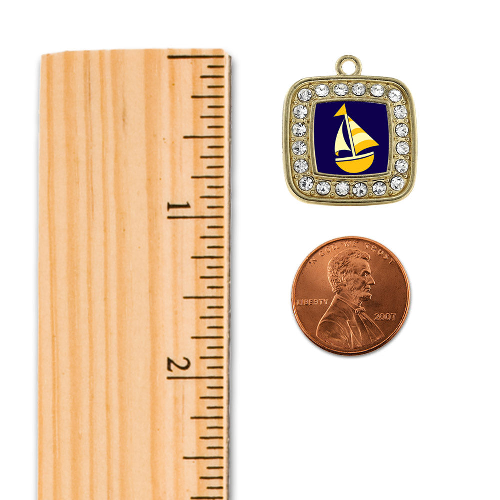 Gold Sailboat Square Charm Snowman Ornament