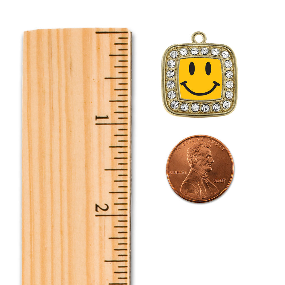 Gold Smiley Face Square Charm Holiday Ornament
