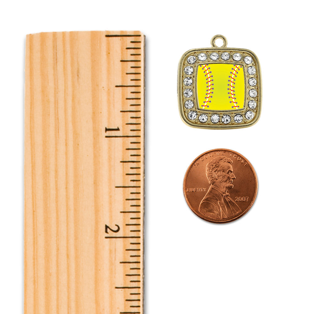 Gold Softball Square Charm Snowman Ornament