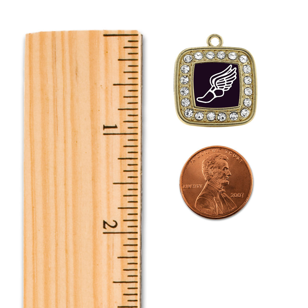 Gold Track Runner Square Charm Snowman Ornament