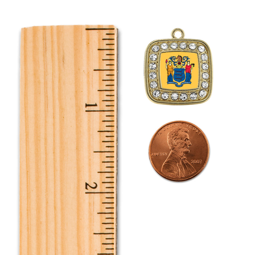Gold New Jersey Flag Square Charm Snowman Ornament
