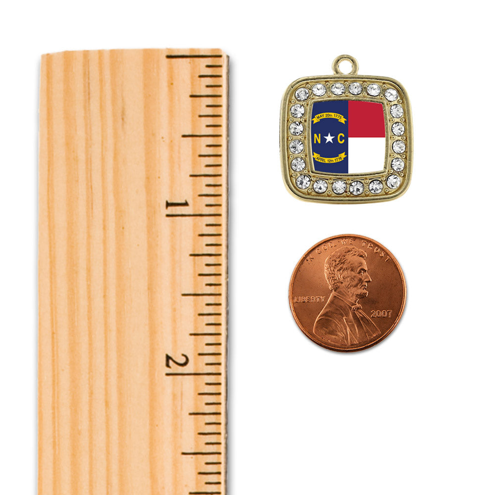 Gold North Carolina Flag Square Charm Snowman Ornament