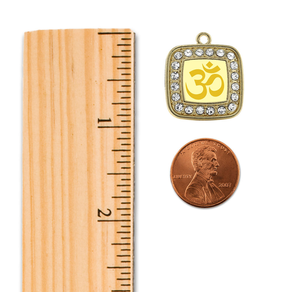 Gold OM Yoga Square Charm Holiday Ornament