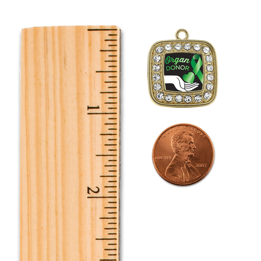 Gold Organ Donor Square Charm Snowman Ornament