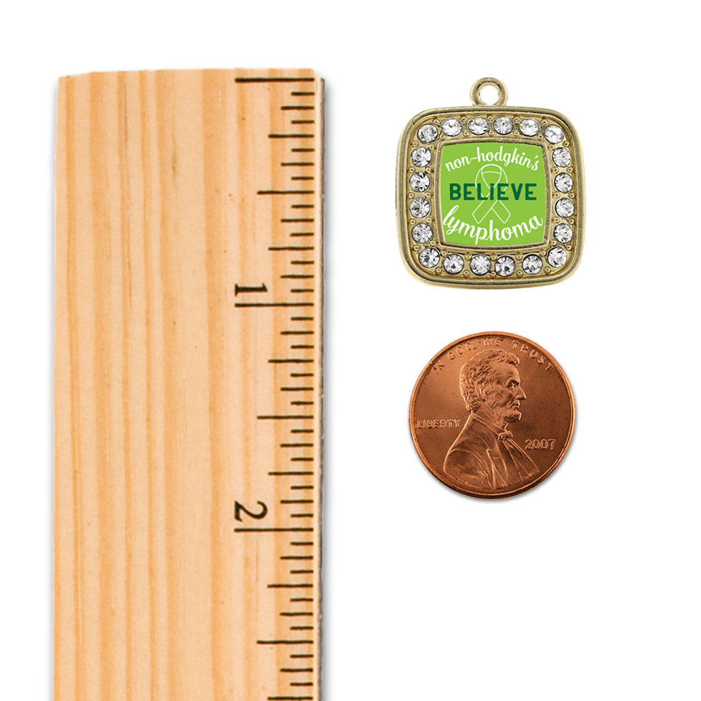 Gold Non Hodgkin's Believe Square Charm Holiday Ornament