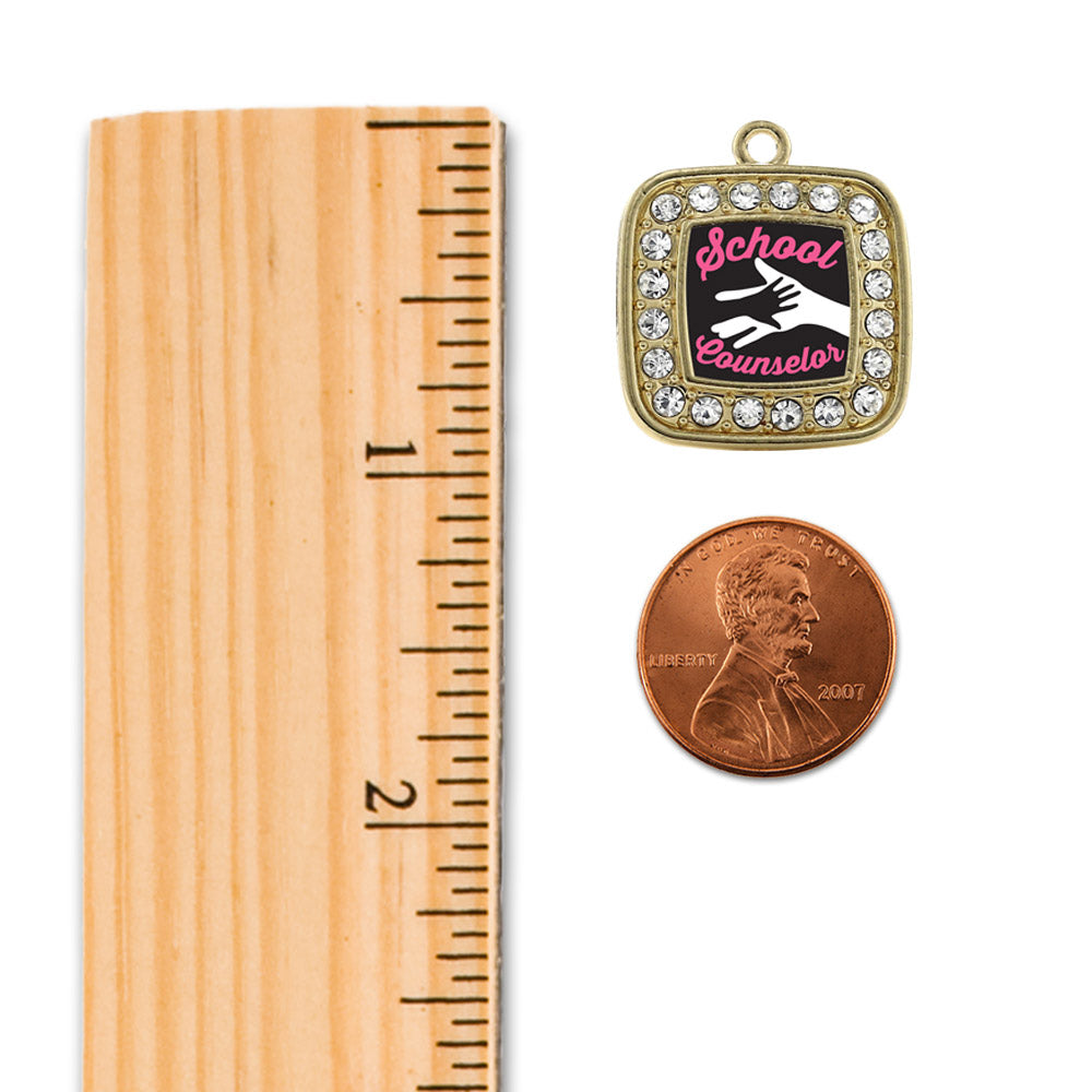 Gold School Counselor Square Charm Snowman Ornament