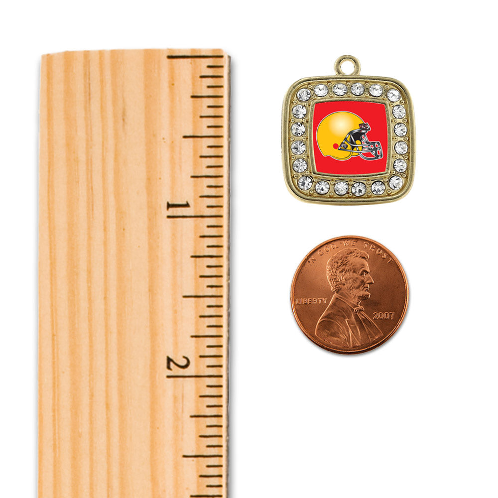 Gold Red and Yellow Team Helmet Square Charm Snowman Ornament
