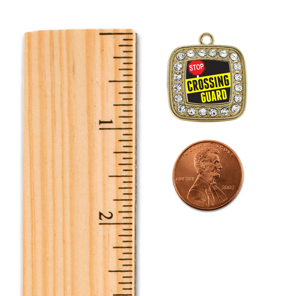 Gold Crossing Guard Square Charm Snowman Ornament