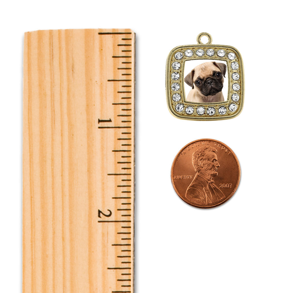 Gold Pug Square Charm Snowman Ornament