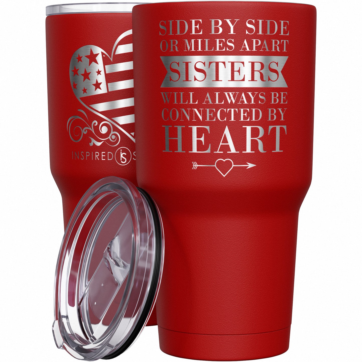 Side by Side or Miles Apart Sisters Will Always Be Connected by Heart Tumbler