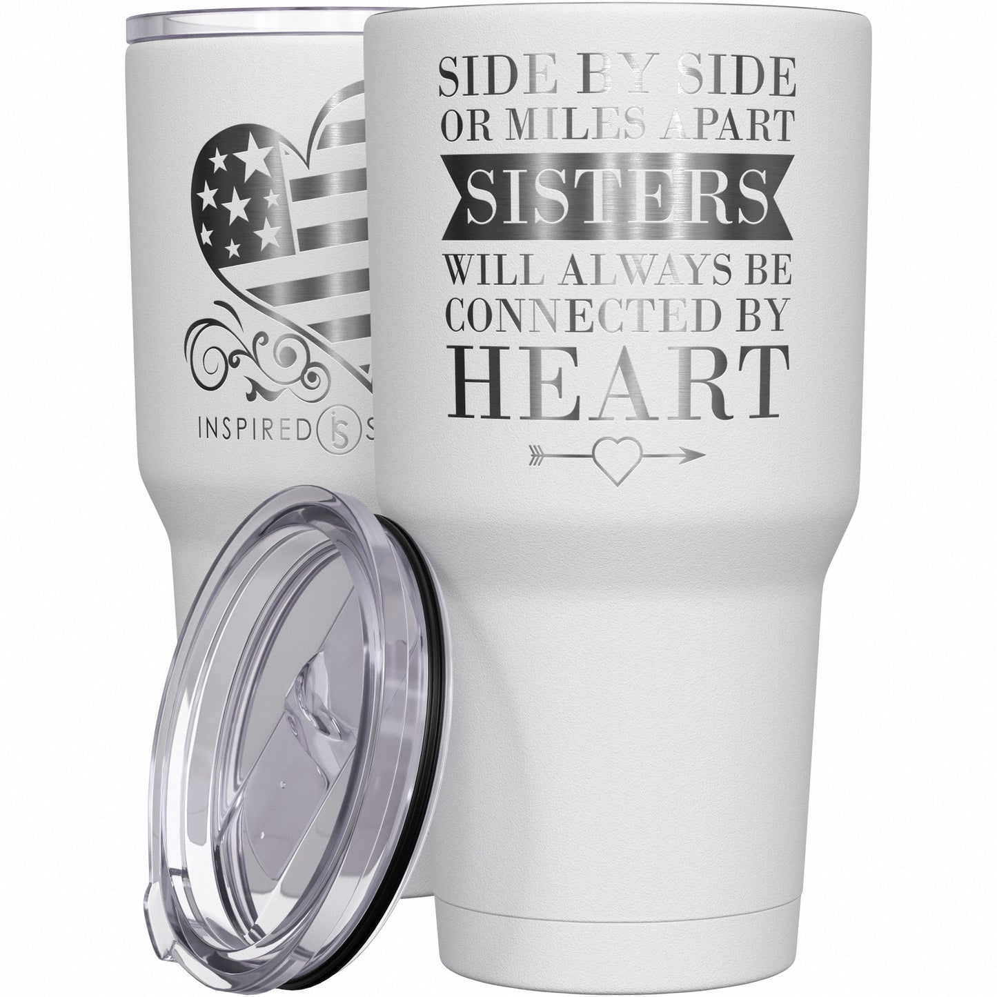 Side by Side or Miles Apart Sisters Will Always Be Connected by Heart Tumbler