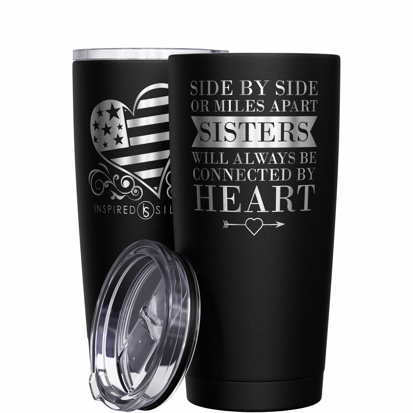 Side by Side or Miles Apart Sisters Will Always Be Connected by Heart Tumbler