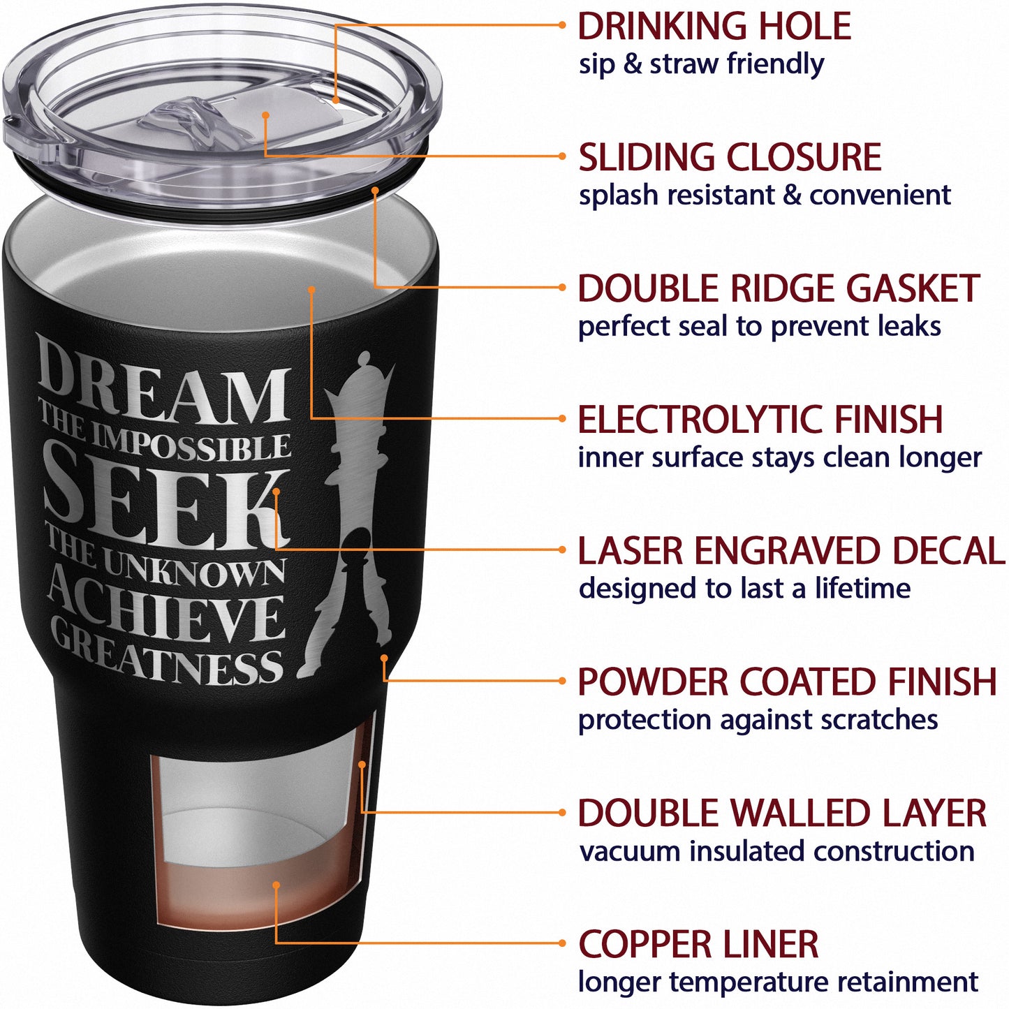 Dream the Impossible - Seek the Unknown - Achieve Greatness Tumbler