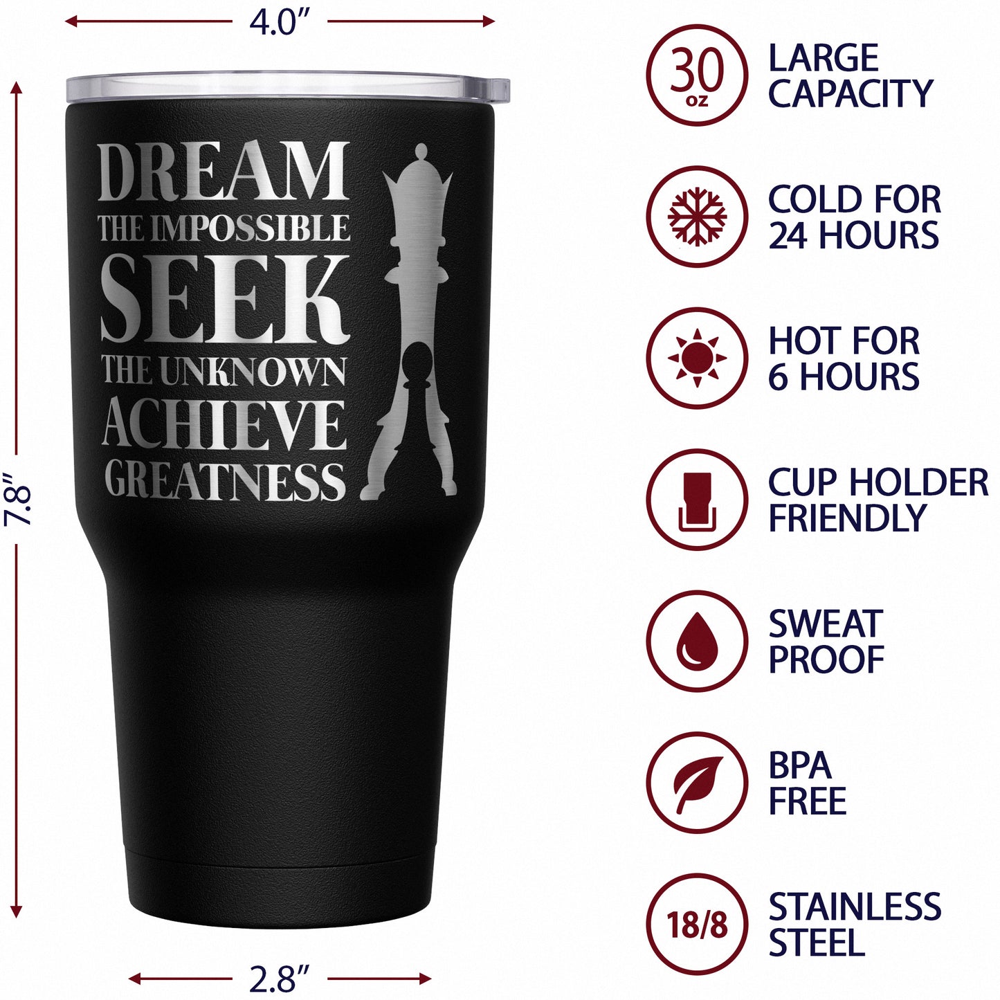 Dream the Impossible - Seek the Unknown - Achieve Greatness Tumbler