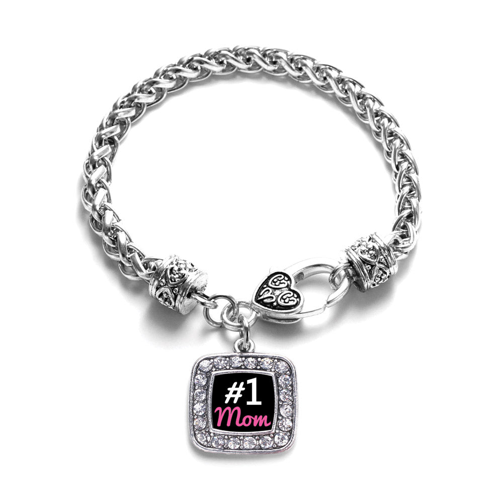 Silver #1 Mom Square Charm Braided Bracelet