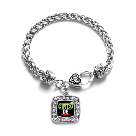 Silver Cinco De Mayo Square Charm Braided Bracelet