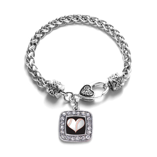 Silver Heart Of A Baseball Player Square Charm Braided Bracelet