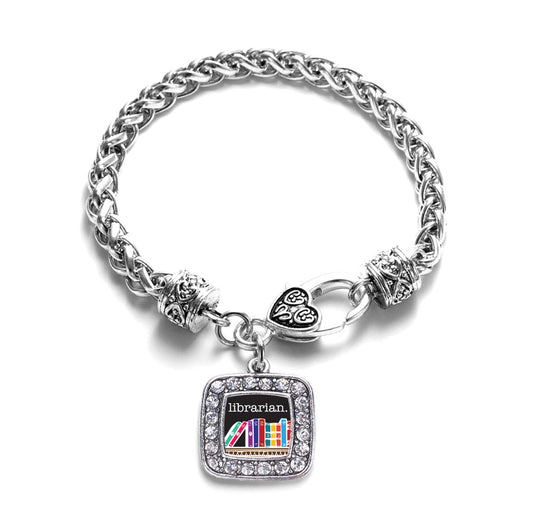 Silver Librarian Square Charm Braided Bracelet