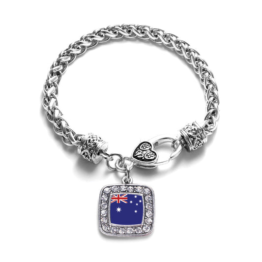 Silver Australian Flag Square Charm Braided Bracelet