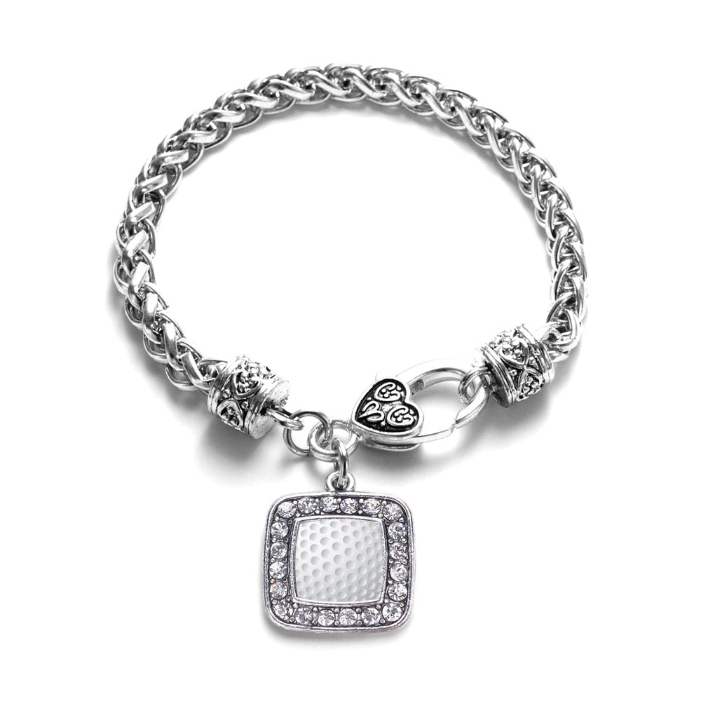 Silver Golf Lovers Square Charm Braided Bracelet