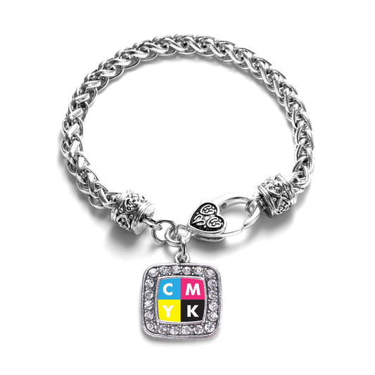 Silver CMYK Square Charm Braided Bracelet