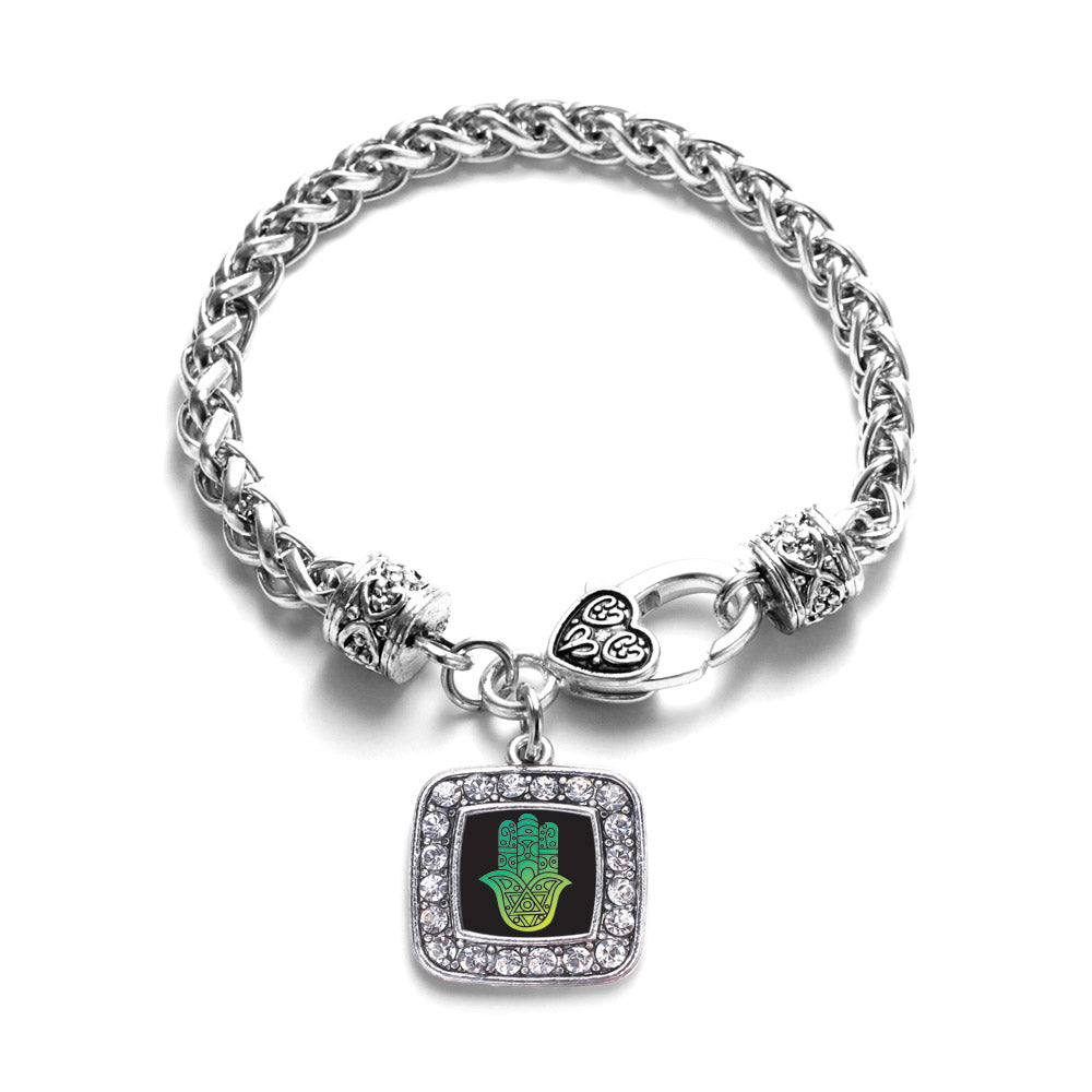 Silver Hamsa Square Charm Braided Bracelet