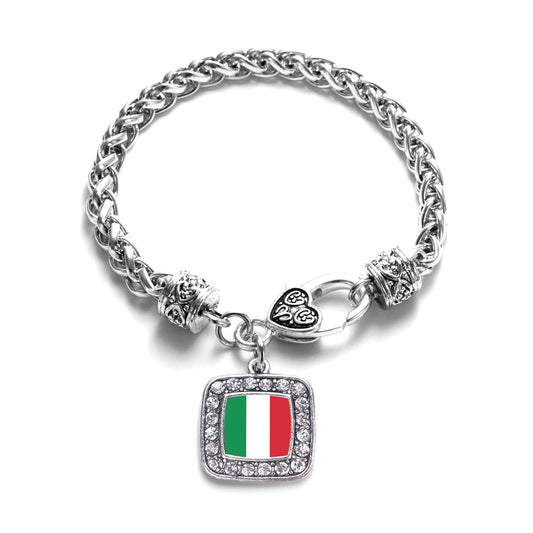 Silver Italian Flag Square Charm Braided Bracelet