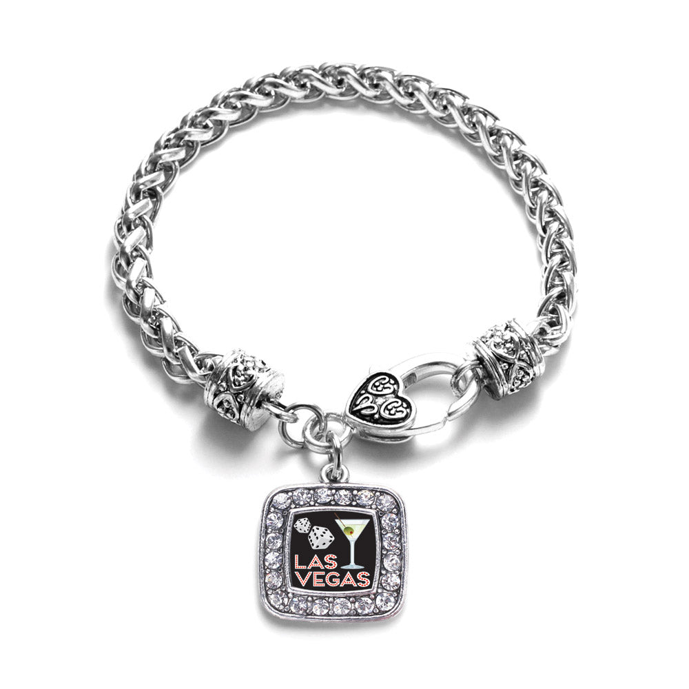 Silver Las Vegas Square Charm Braided Bracelet