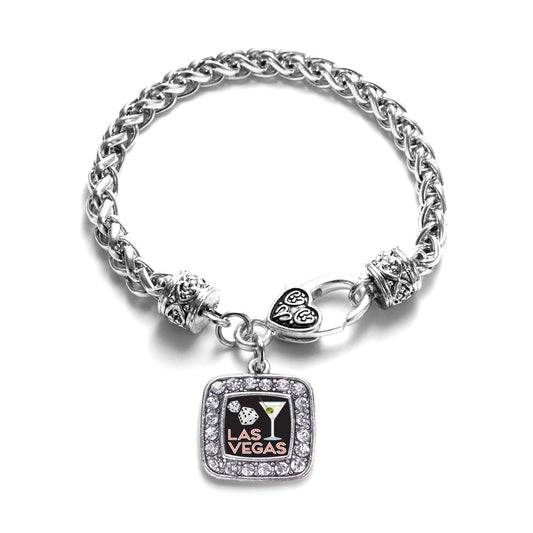 Silver Las Vegas Square Charm Braided Bracelet