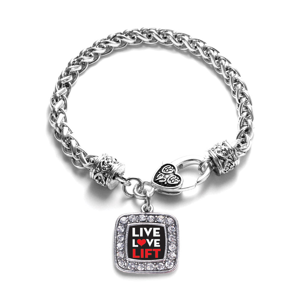 Silver Live, Love, Lift Square Charm Braided Bracelet