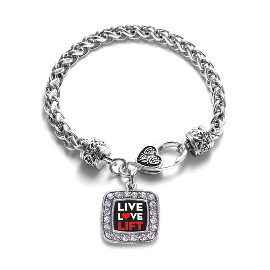 Silver Live, Love, Lift Square Charm Braided Bracelet