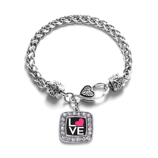 Silver Love Heart Square Charm Braided Bracelet
