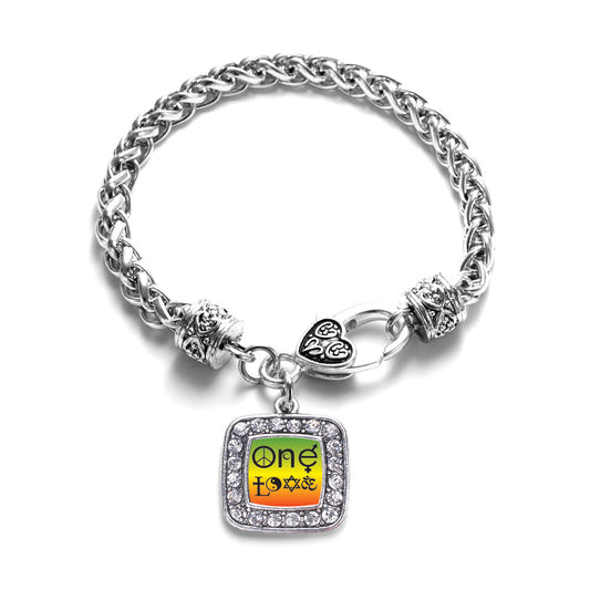Silver One Love Coexist Square Charm Braided Bracelet