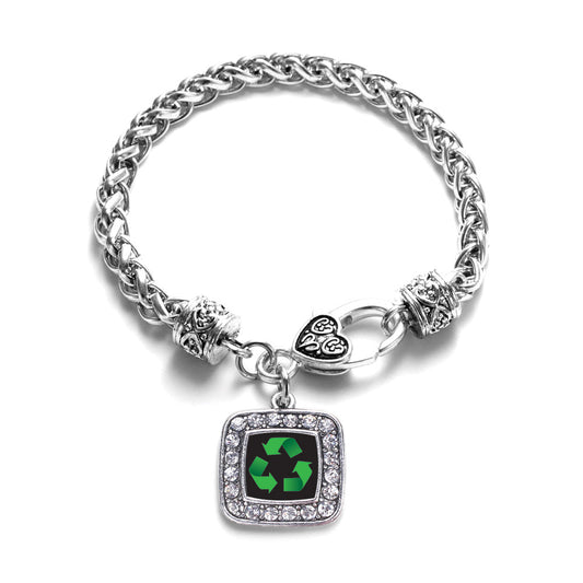 Silver Recycle Square Charm Braided Bracelet
