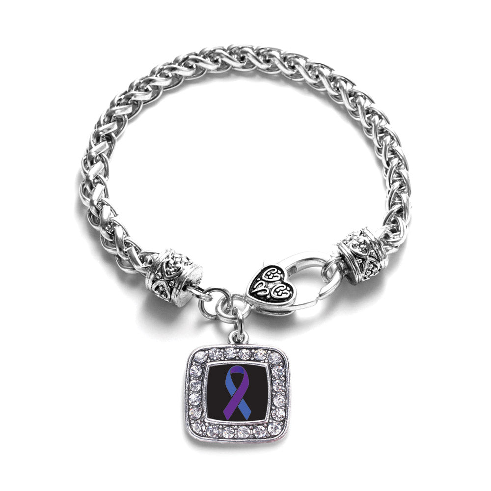 Silver Rheumatoid Arthritis Awareness Square Charm Braided Bracelet
