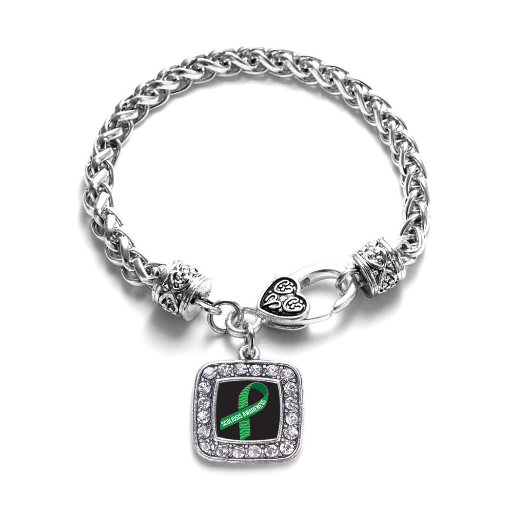 Silver Scoliosis Awareness Square Charm Braided Bracelet