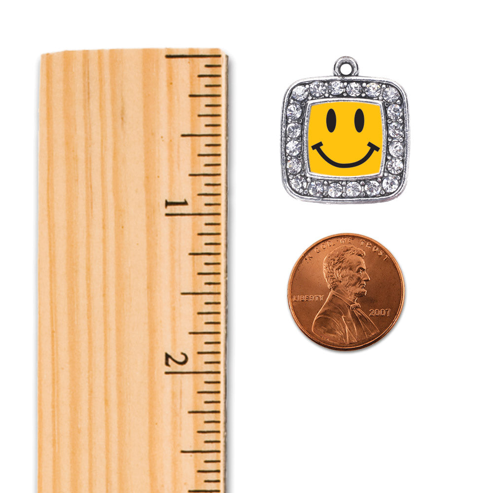 Silver Smiley Face Square Charm Braided Bracelet