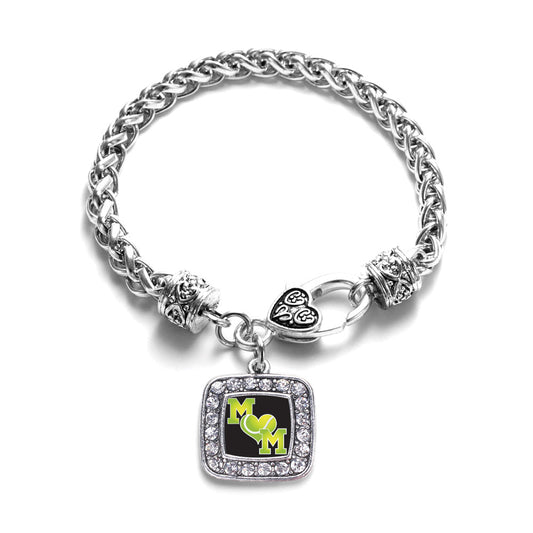 Silver Tennis Mom Square Charm Braided Bracelet